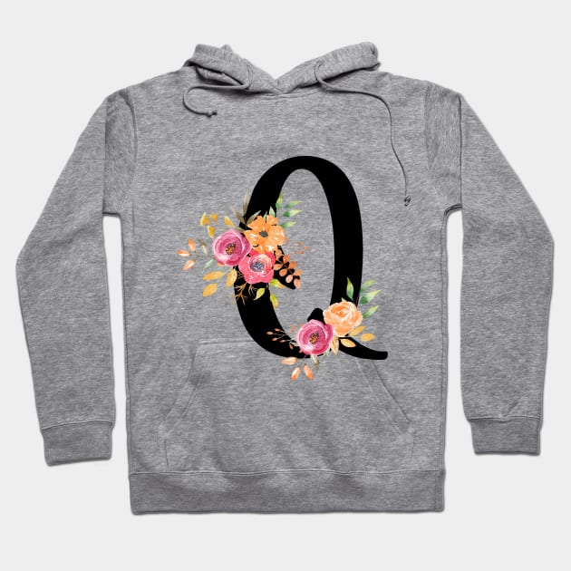 Letter Q With Watercolor Floral Wreath Hoodie by NatureGlow